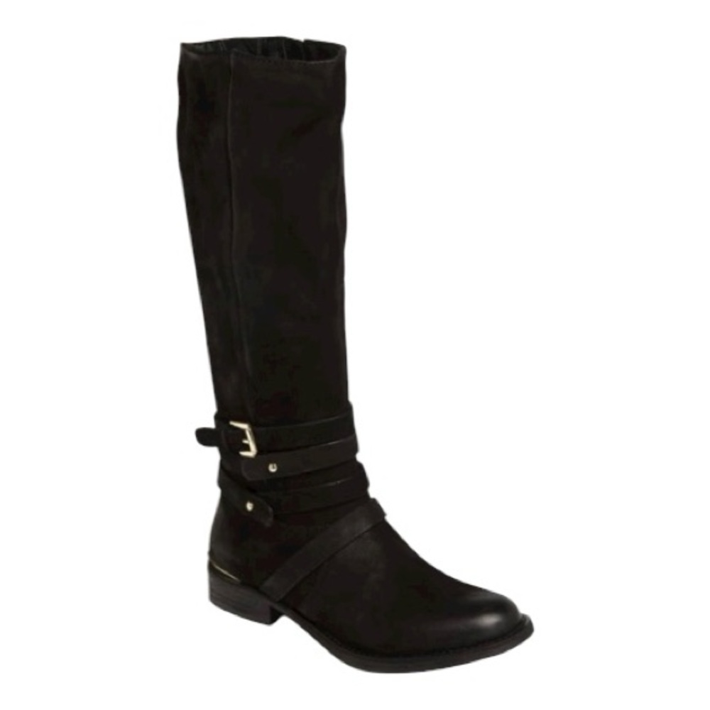 STEVE MADDEN “Albany” Tall Leather Almond Toe Boots 7.5 Black VGC!